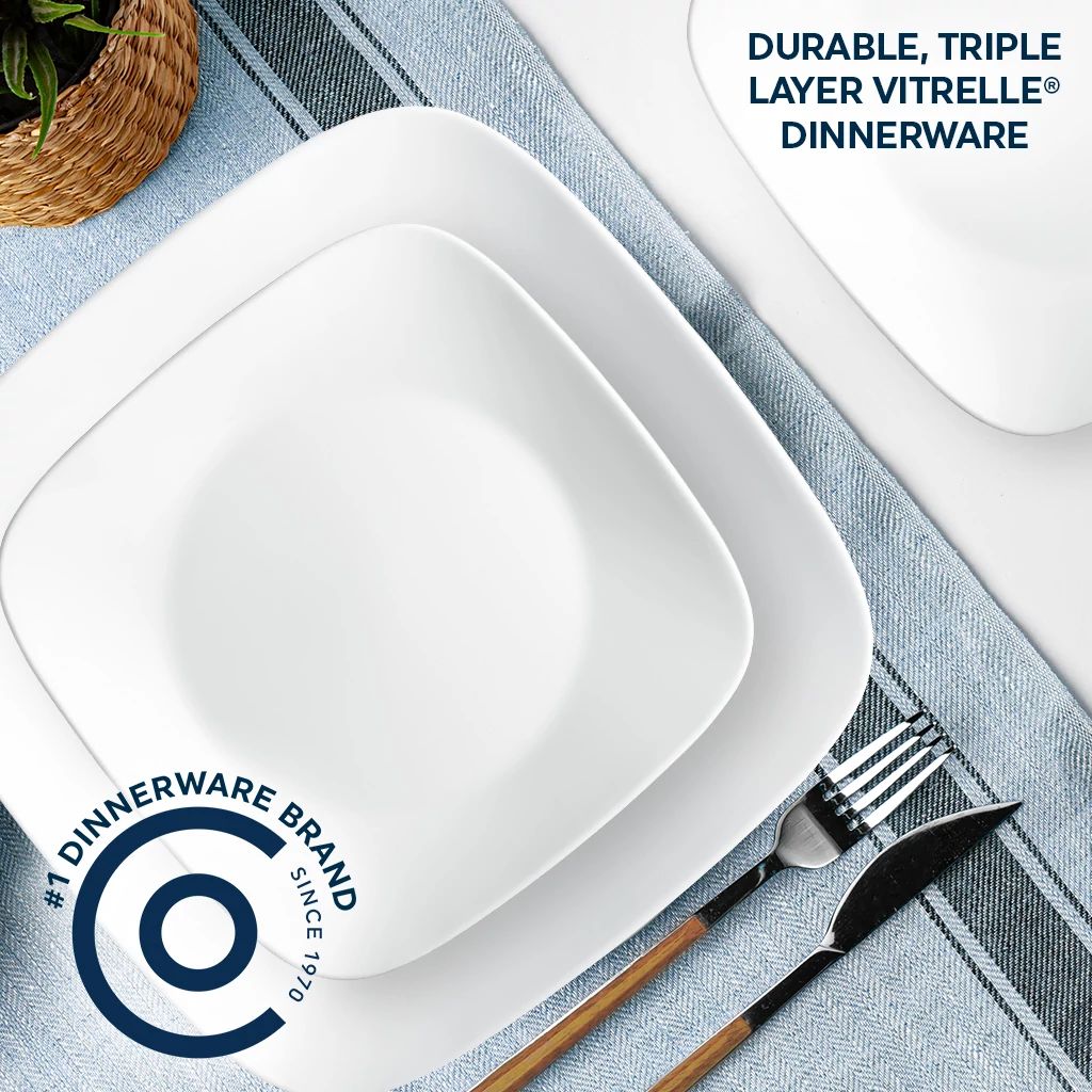 Corelle Pure White Square 12-piece Dinnerware Set, Service for