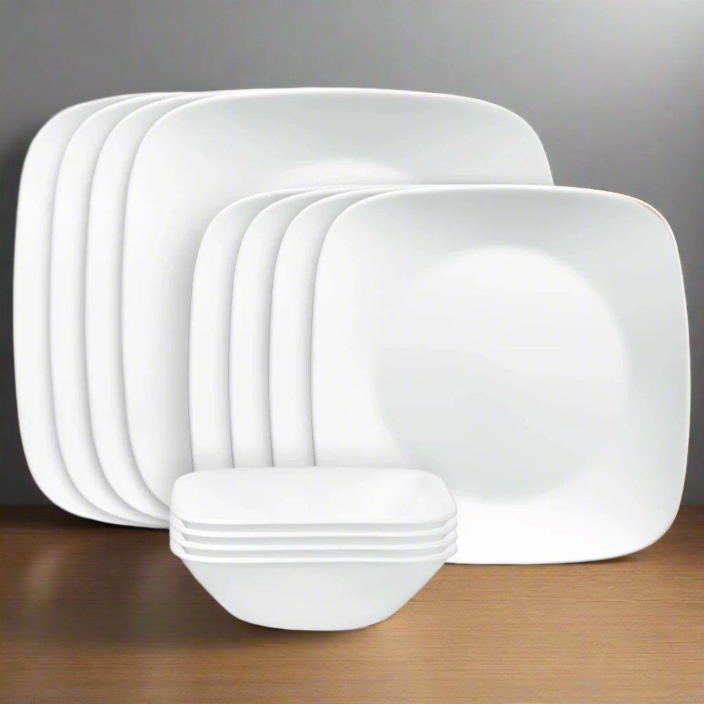 Corelle Pure White Square 12-piece Dinnerware Set, Service for