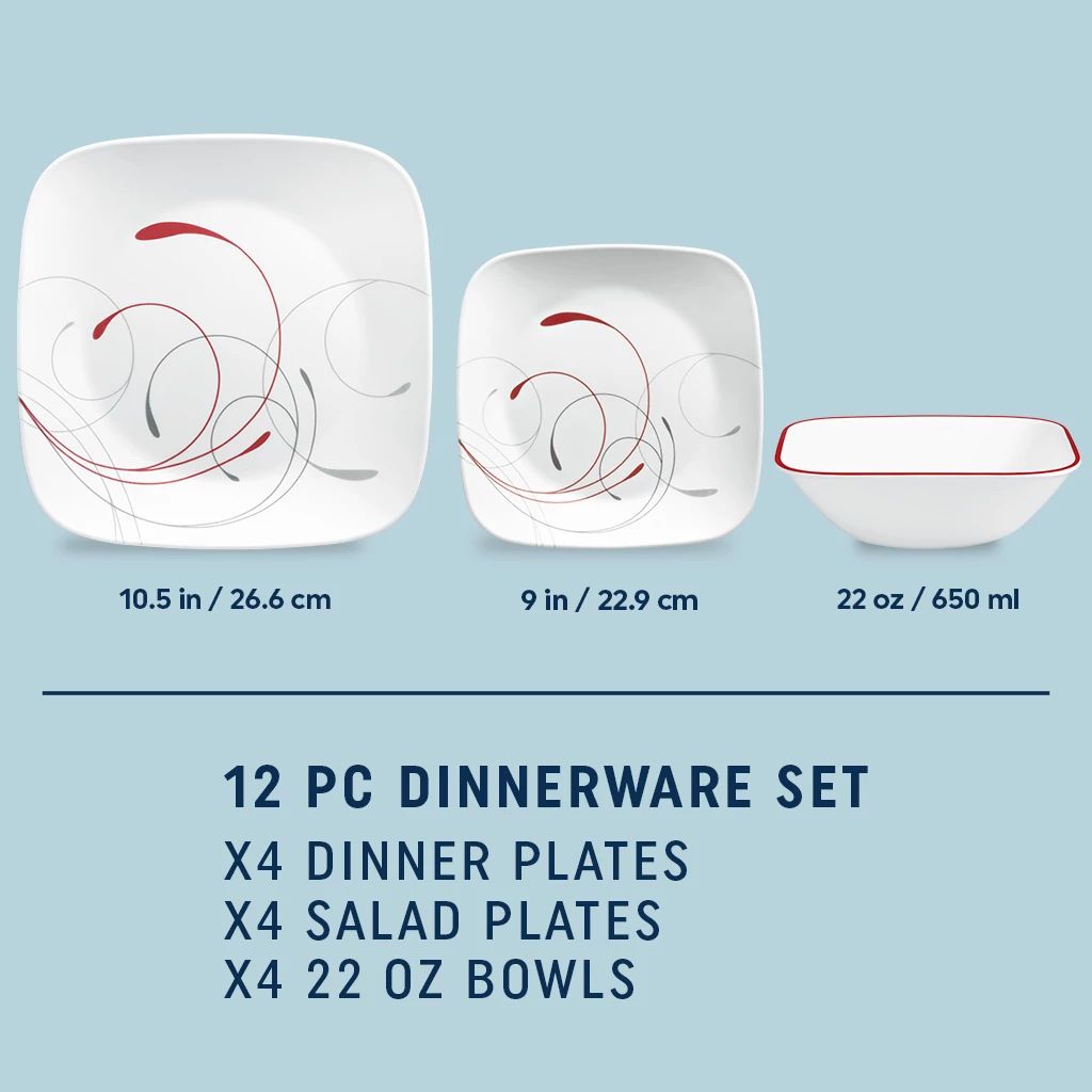 Corelle Splendor Square 12-piece Dinnerware Set, Service for