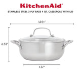 Stainless Steel Casserole with Lid, 4-Quart, Brushed Stainless Steel KitchenAid