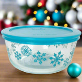 Pyrex 4 Cup Storage Dish- Teal Snowflake