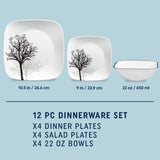 Corelle Timber Shadows Square 12-piece Dinnerware Set, Service for 4