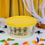 4 Cup Decorated Pyrex Halloween Mariachi Skeleton W/ Yellow Lid