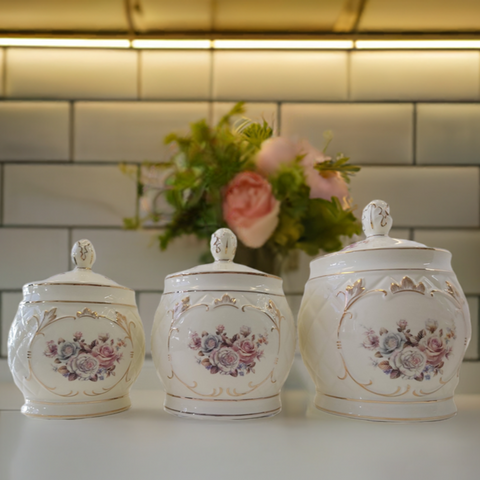 3 piece Ceramic Canister Set-Bouquet