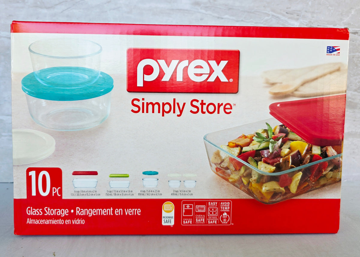 Pyrex 10-piece Glass Food Storage Container Set with Assorted Colored ...