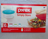 Pyrex 10-piece Glass Food Storage Container Set with Assorted Colored Lids