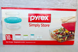 Pyrex 10-piece Glass Food Storage Container Set with Assorted Colored Lids