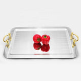 Stainless Steel Rectangular Serving Tray with Gold Handles