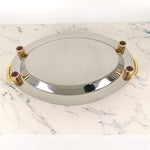 Stainless Steel Oval Serving Tray with Gold Handles