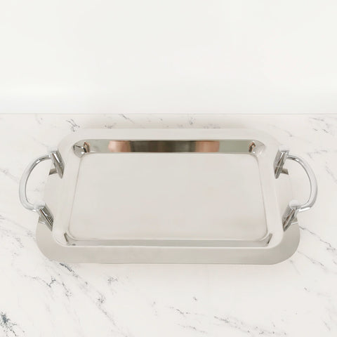 Stainless Steel Rectangular Serving Tray with Silver Handles