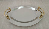 16" Stainless Steel Round Serving Tray with Gold Handles
