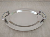16" Stainless Steel Round Serving Tray with Silver Handles