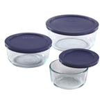 Pyrex 6-piece Round Glass Food Storage Container Set with Blue Lids