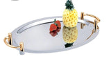 Stainless Steel Oval Serving Tray with Gold Handles